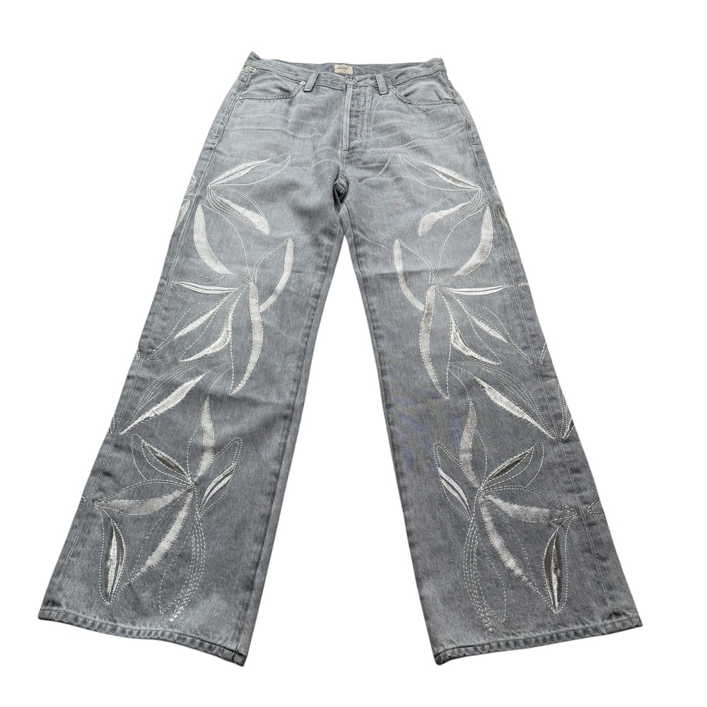 CITIZENS OF HUMANITY Jeans Grey Embroidered Leaf Silver Women's Size 27